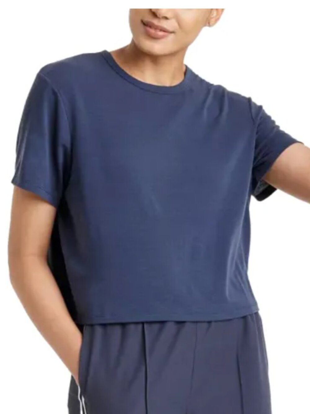 NWT All in Motion cropped crewneck t-shirt navy Sz L